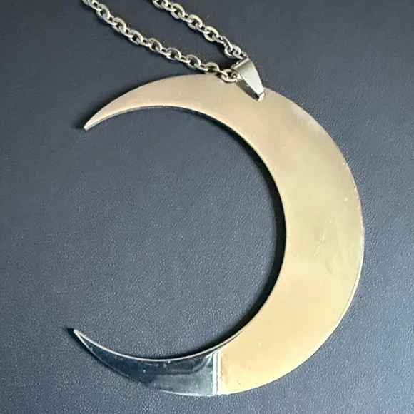 Killstar silver Crescent Moon Pendant Necklace long - Picture 3 of 6